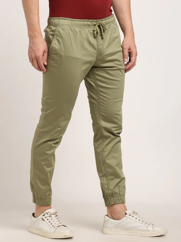 Indian Terrain Men's Comfort Fit Solid Green Trousers